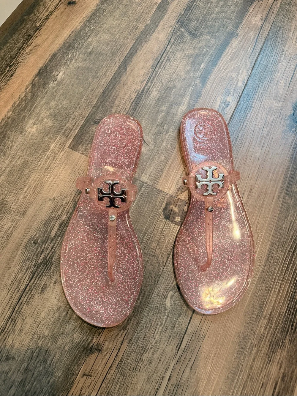 Tory Burch Pink Glitter Jelly Mini Miller Thong Sandals